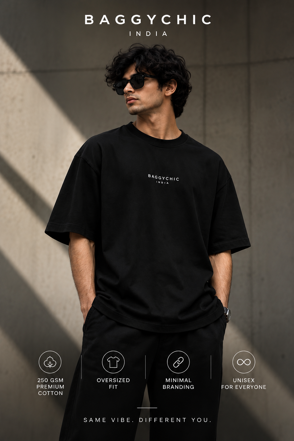 BAGGYCHIC Jet Black Oversized T-Shirt | 250 GSM