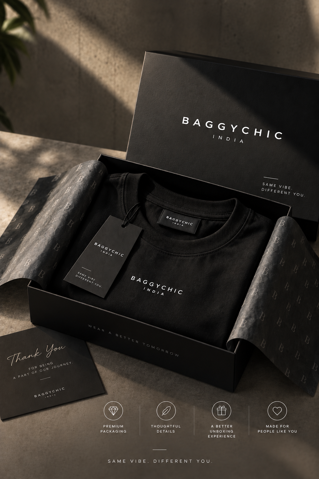 BAGGYCHIC Jet Black Oversized T-Shirt | 250 GSM